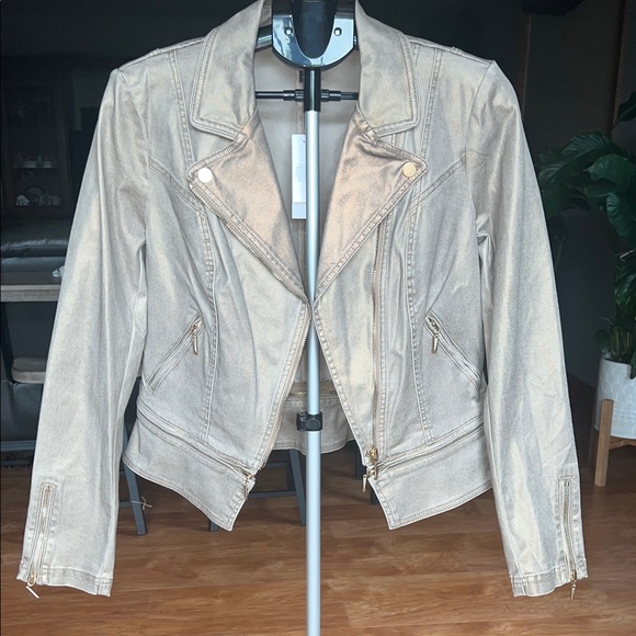 White House Black Market Light Tan Leather Jacket - Picture 1 of 13